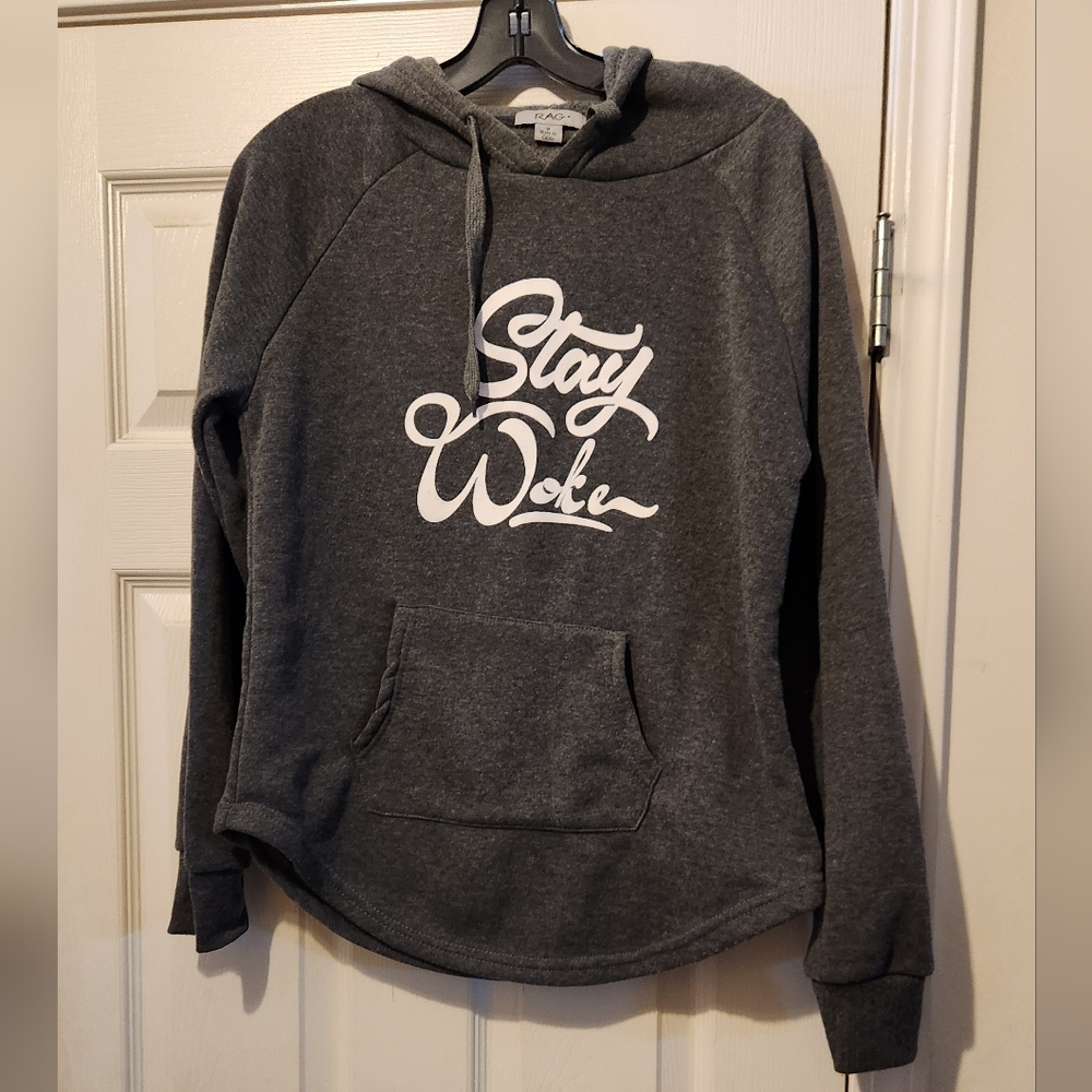 Stay Woke Charcoal Hoodie With Front Pocket